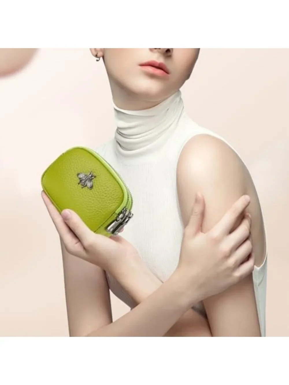 Stylish Women's Leather Coin Purse | Small Wallet & Change Pouch in Yellow Green